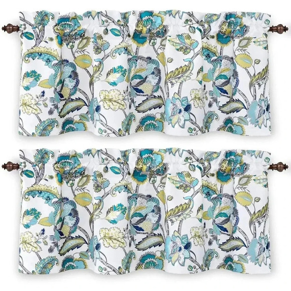 DriftAway 2pc Valance Layla Floral Valance - Ivory Teal Gray - Picture 1 of 5